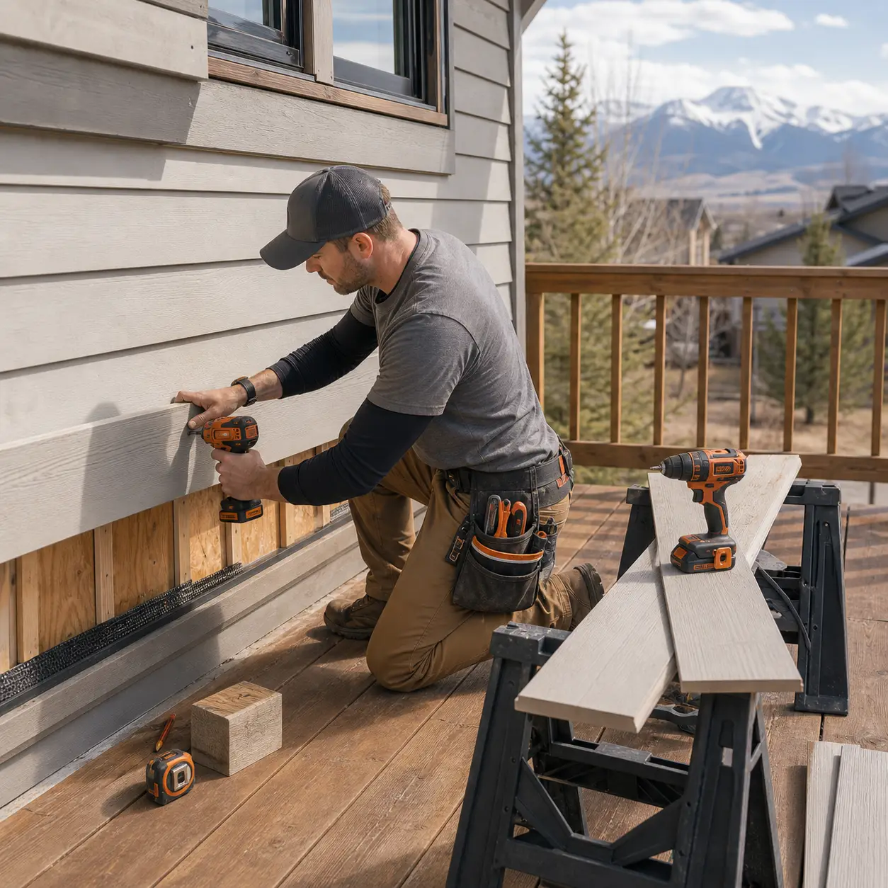 Siding and deck repair work at a Bozeman area home